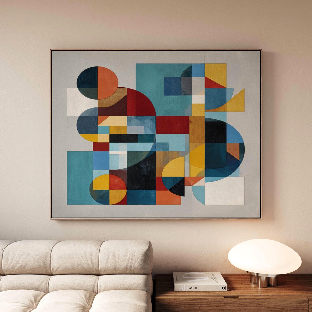 Modern Geometric Abstract Canvas Wall Art Bold Colorful Mid Century ...