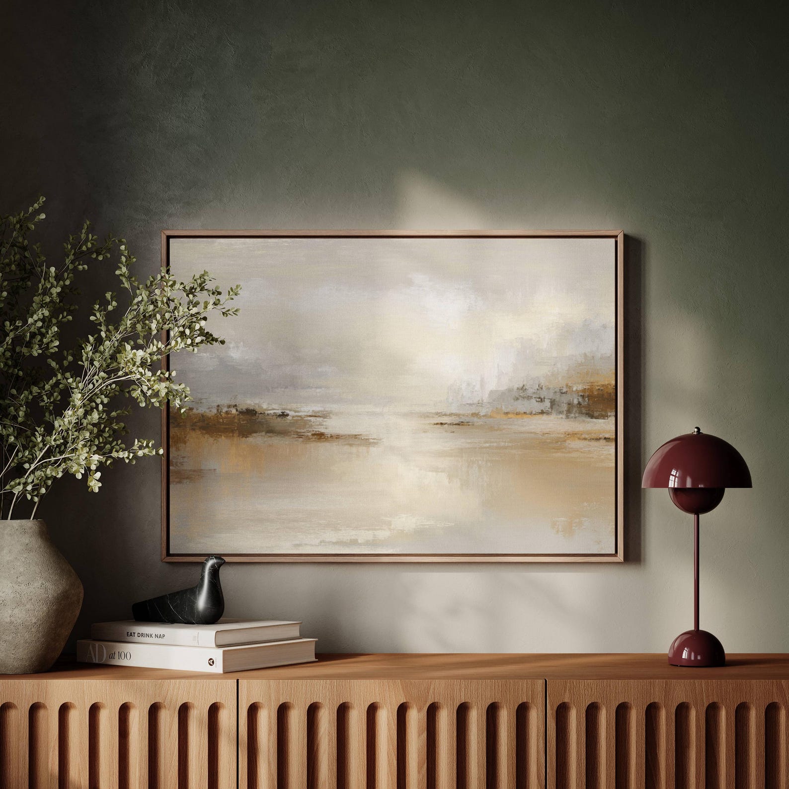Neutral Abstract Landscape Canvas Wall Art Soft Beige Gray Painting ...