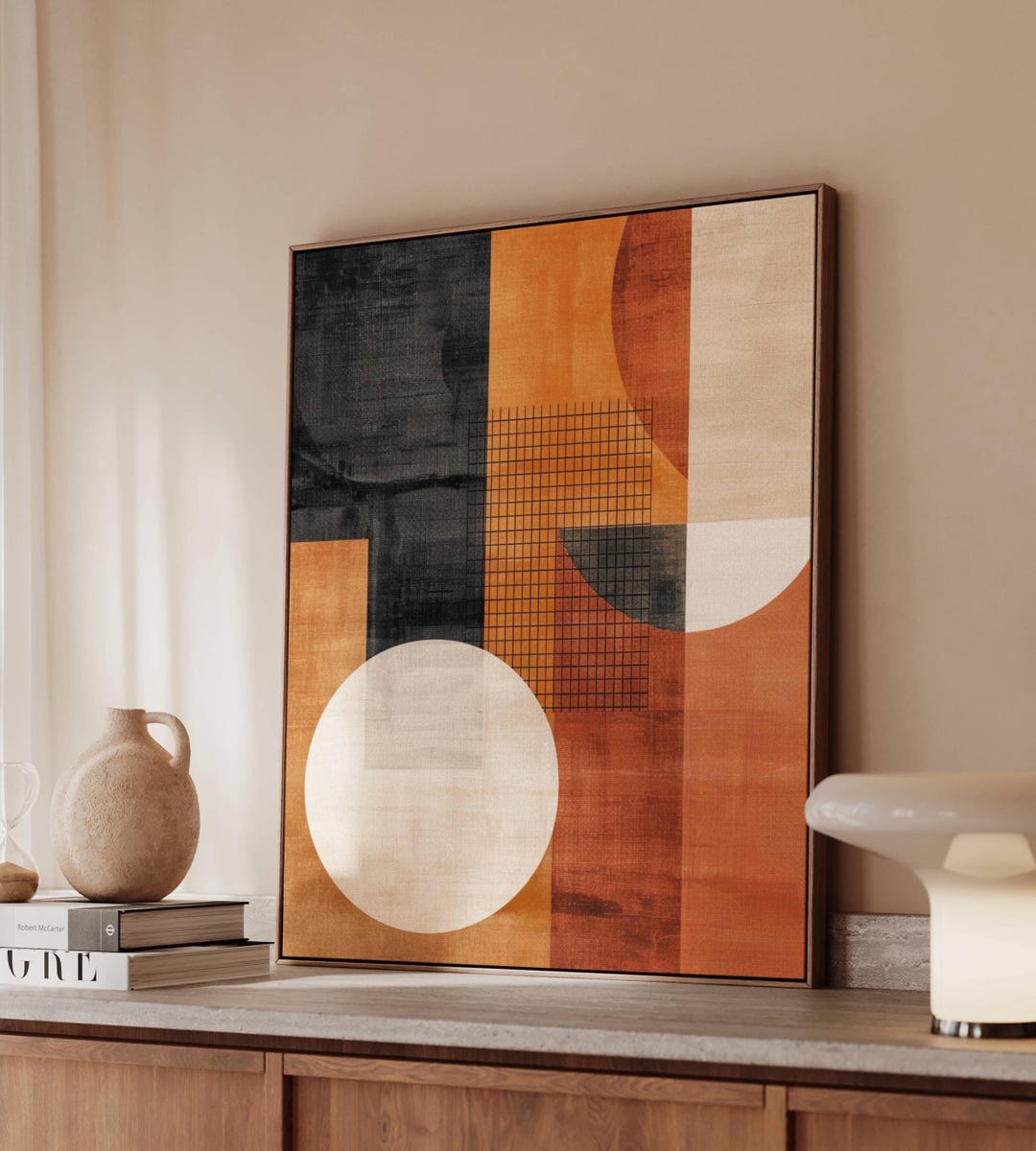 Bauhaus Grid Abstract Wall Art, Burnt Orange Geometric Mid Century ...