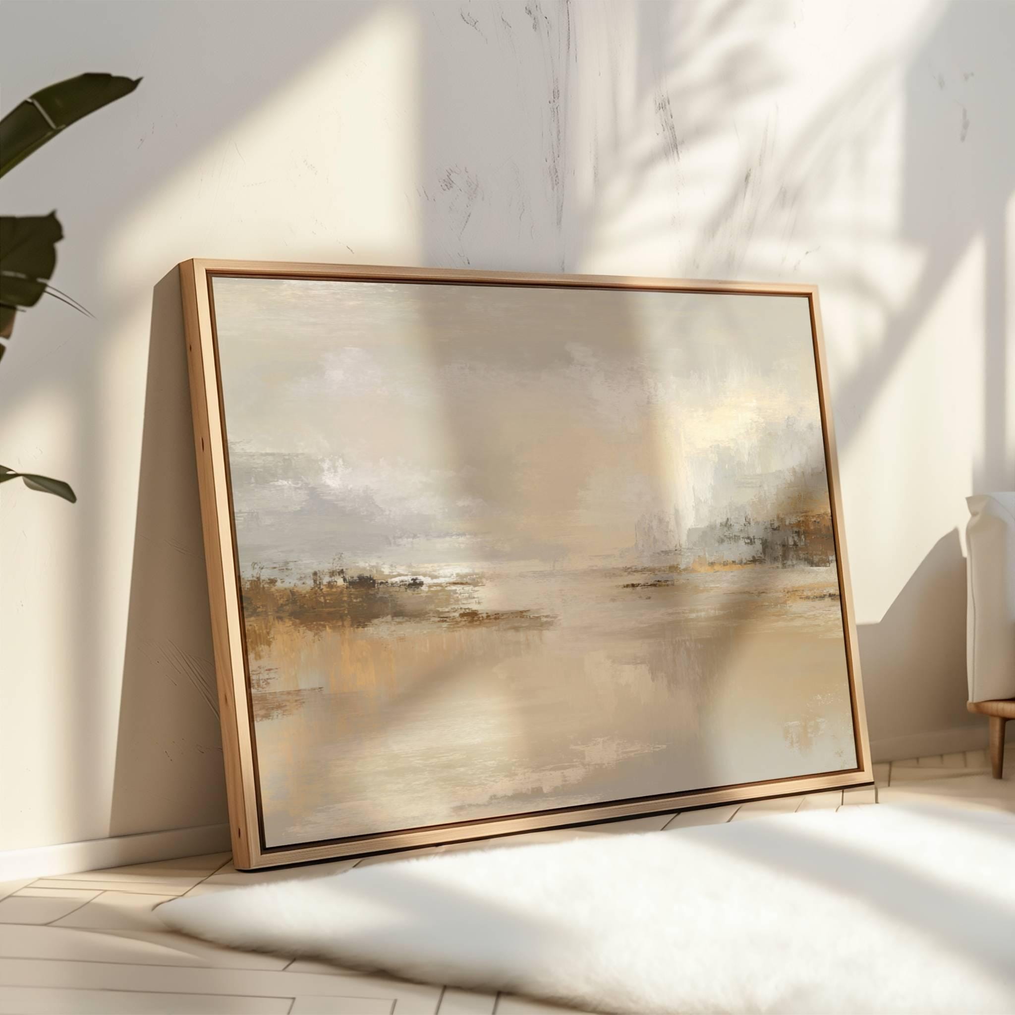 Neutral Abstract Landscape Canvas Wall Art Soft Beige Gray Painting ...