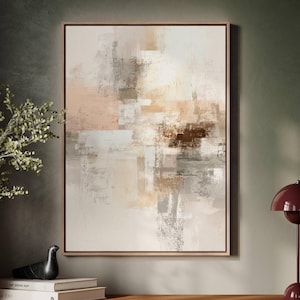 Neutral Abstract Canvas Wall Art Modern Beige & Taupe Painting Minimalist Textured Brushstroke Matte Poster – Large Contemporary Home Décor