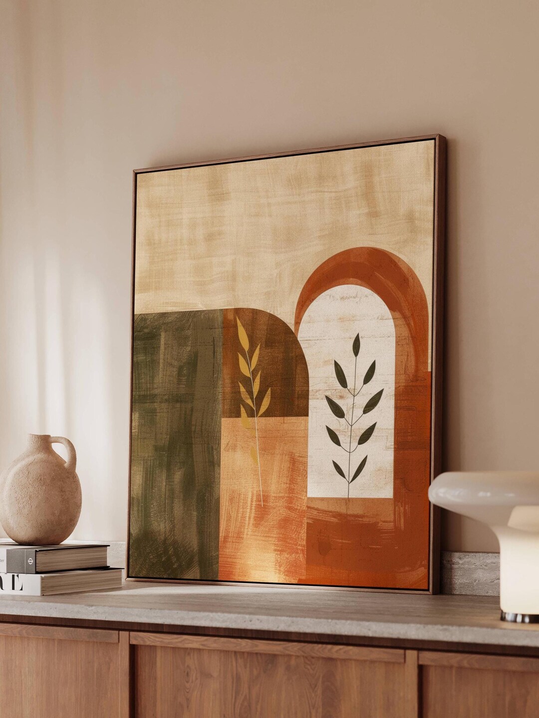 Mid Century Modern Arch Wall Art, Abstract Botanical Print With Earthy ...