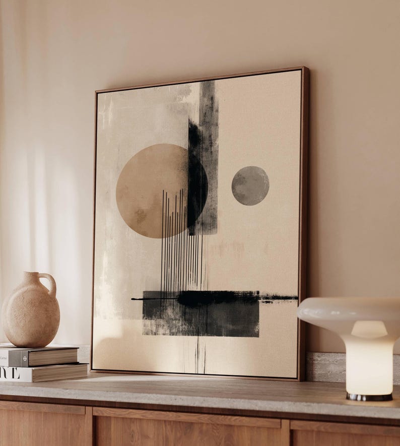 Minimalist Neutral Abstract Wall Art | Modern Geometric Shapes Canvas ...