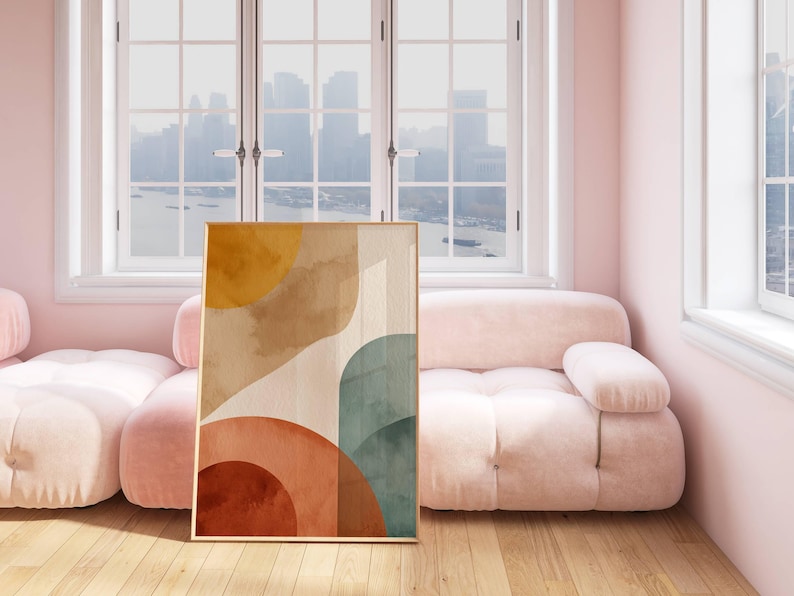 Abstract Mid Century Modern Wall Art, Minimalist Geometric Canvas Print ...