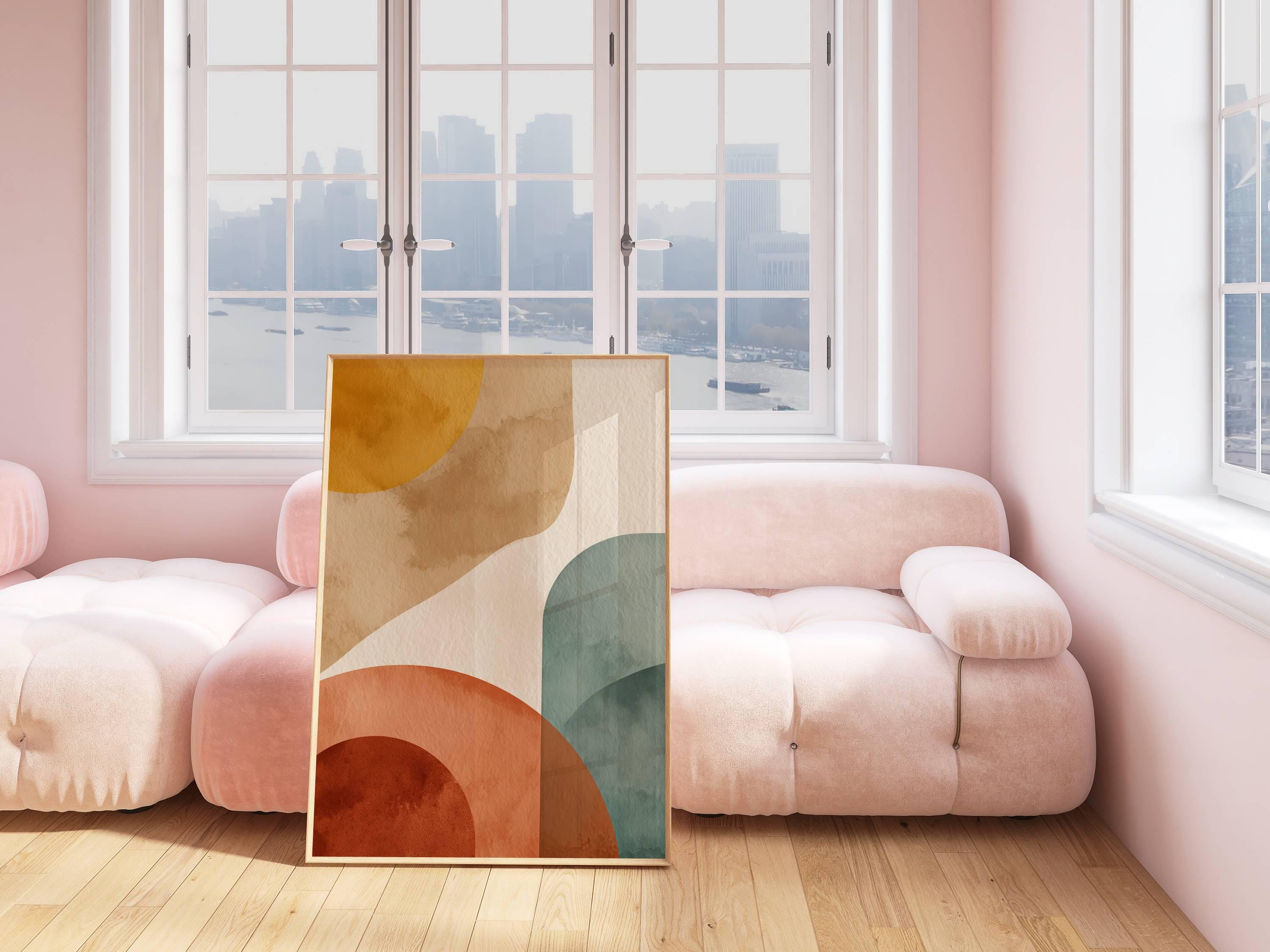 Abstract Mid Century Modern Wall Art, Minimalist Geometric Canvas Print ...