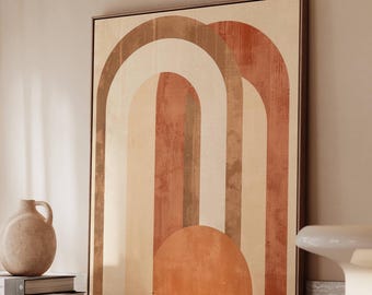Bauhaus Geometric Arch Wall Art Mid Century Modern Abstract Print in Warm Earth Tones, Minimal Architectural Poster Canvas Living Room Decor