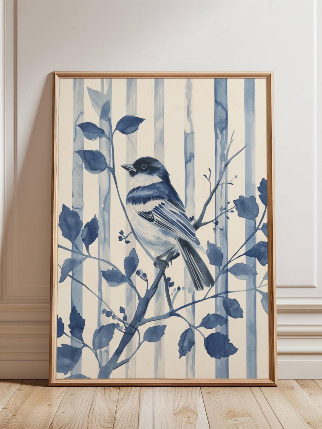 Blue Toile Bird Wall Art Print, Vintage French Cottage Bird ...