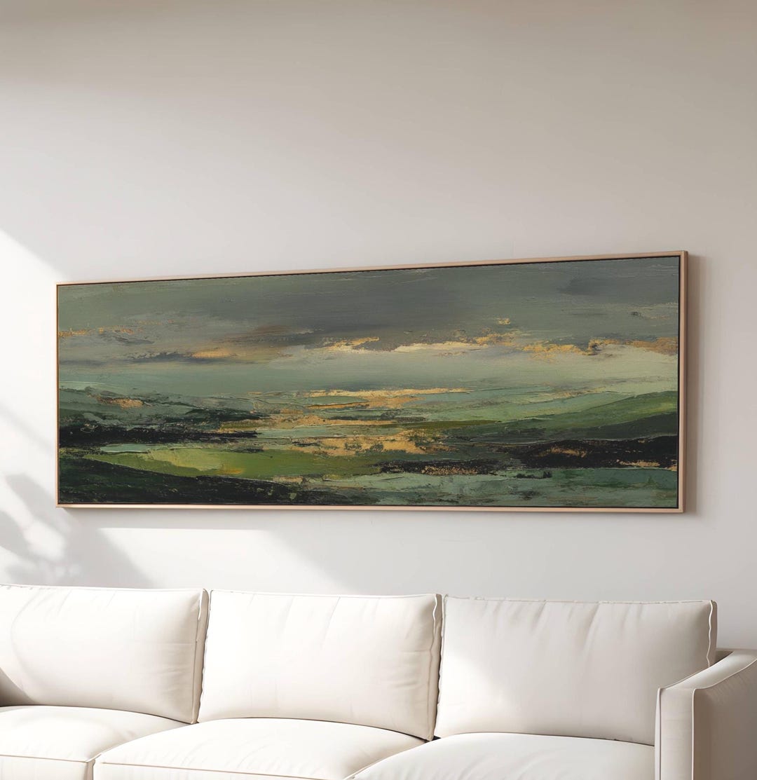Green Landscape Canvas Art Abstract Painting With Gold Accents Modern ...