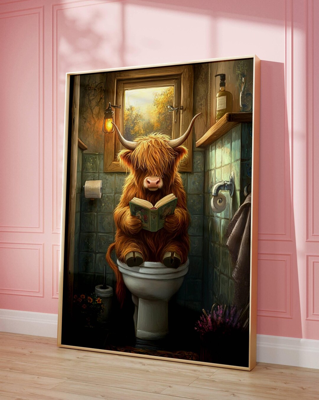 Highland Cow Bathroom Art - Funny Farmhouse Wall Decor - Rustic Animal ...