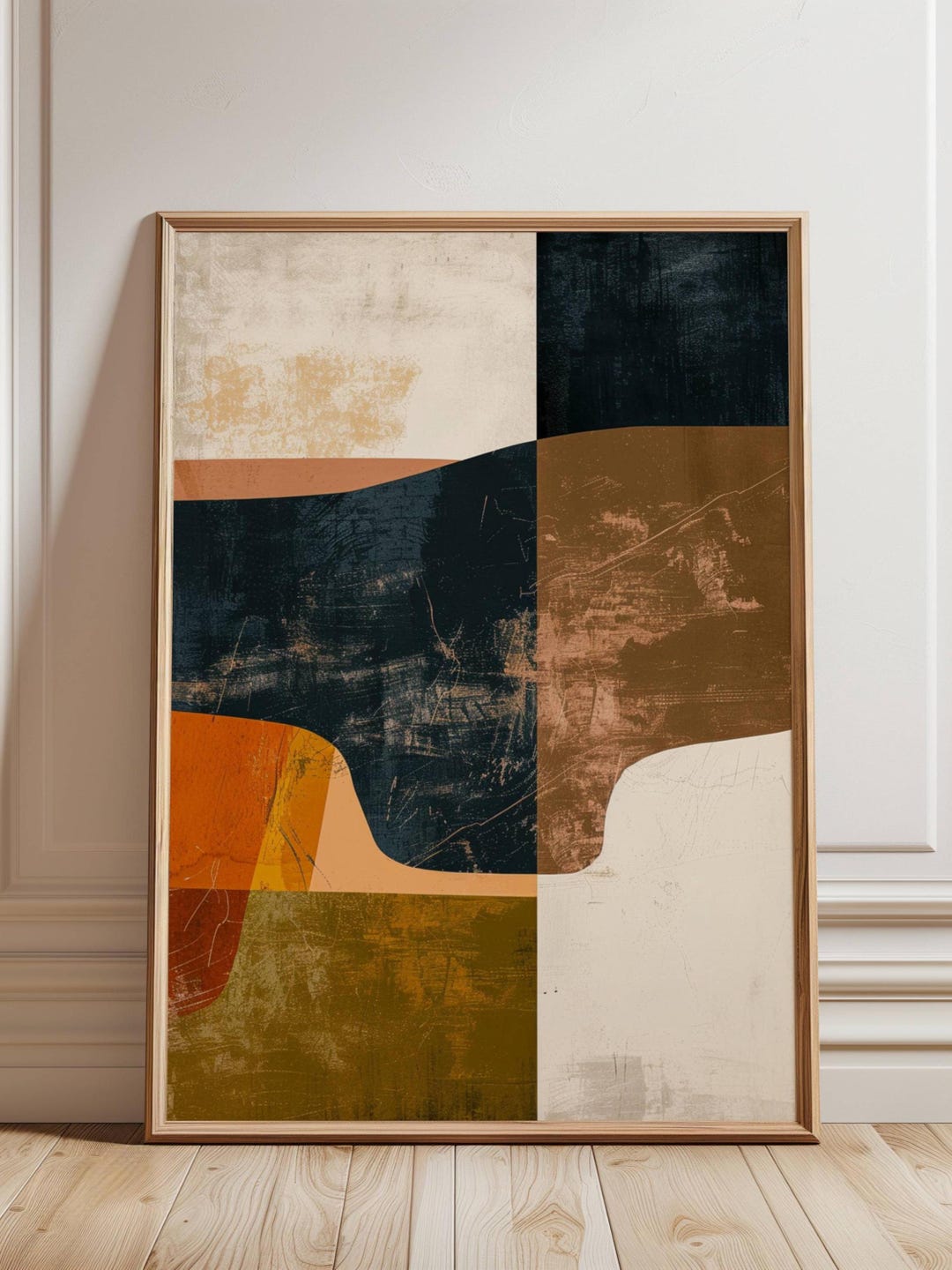 Abstract Modern Wall Art Print, Earth Tone Geometric Canvas Poster ...