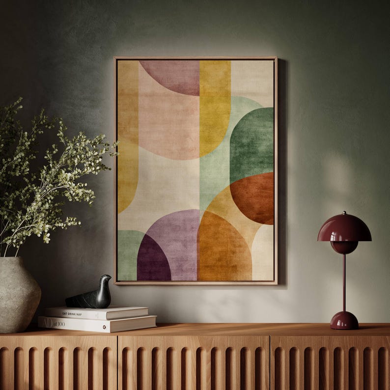 Geometric Abstract Wall Art Canvas Mid Century Modern Shapes Print ...