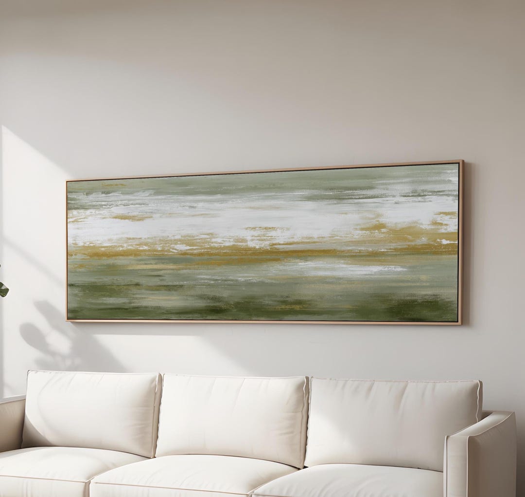 Minimalist Green and Gold Abstract Canvas Wall Art Modern Neutral ...