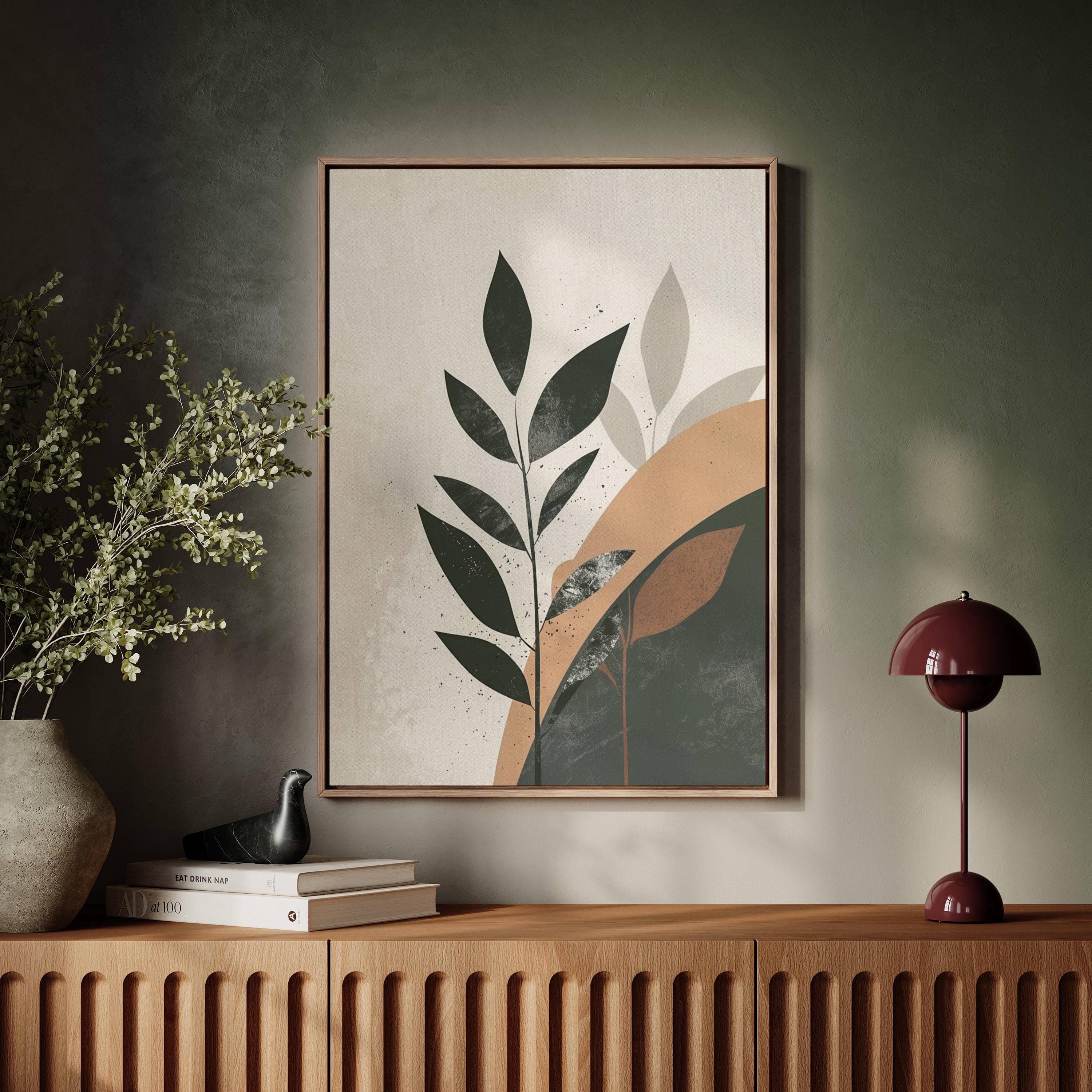 Mid Century Modern Botanical Wall Art With Abstract Leaves and Earthy ...