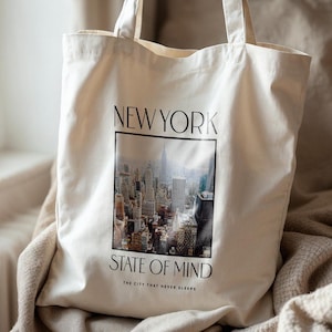 Torba typu tote z panoramą Nowego Jorku - Torba fotograficzna NYC - Torba miejska estetyczna - Nadruk Empire State Building - Nowoczesna torba na prezenty podróżne, NYC