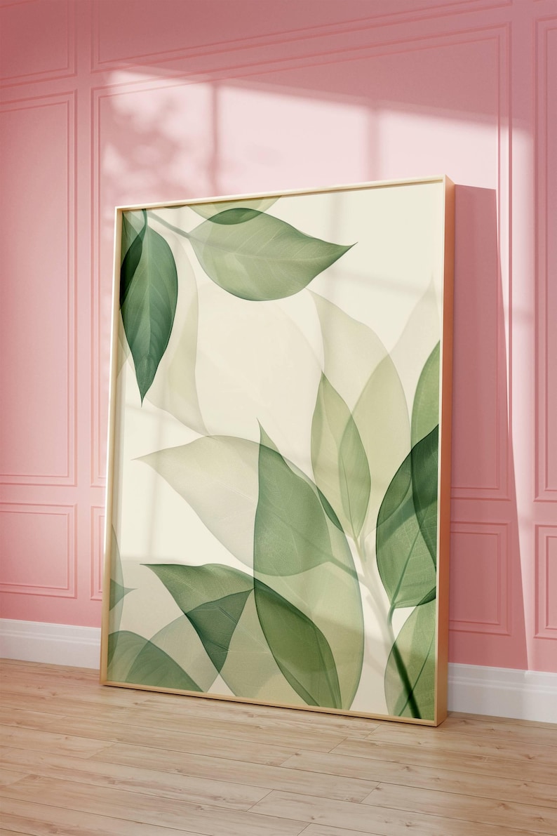 Soft Green Botanical Leaf Wall Art Print or Canvas, Minimalist Nature ...