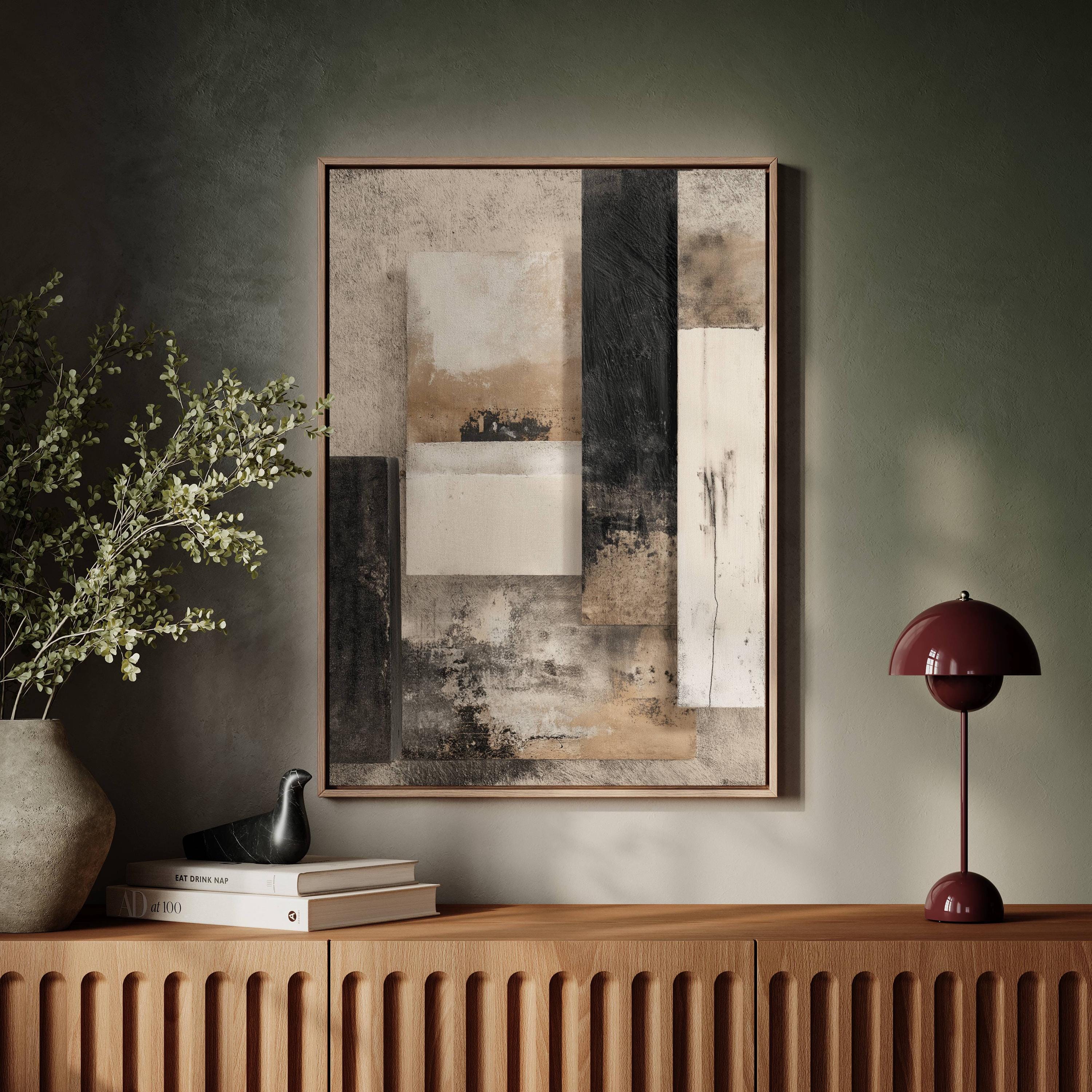 Neutral Abstract Canvas Wall Art Print | Modern Geometric Minimalist ...