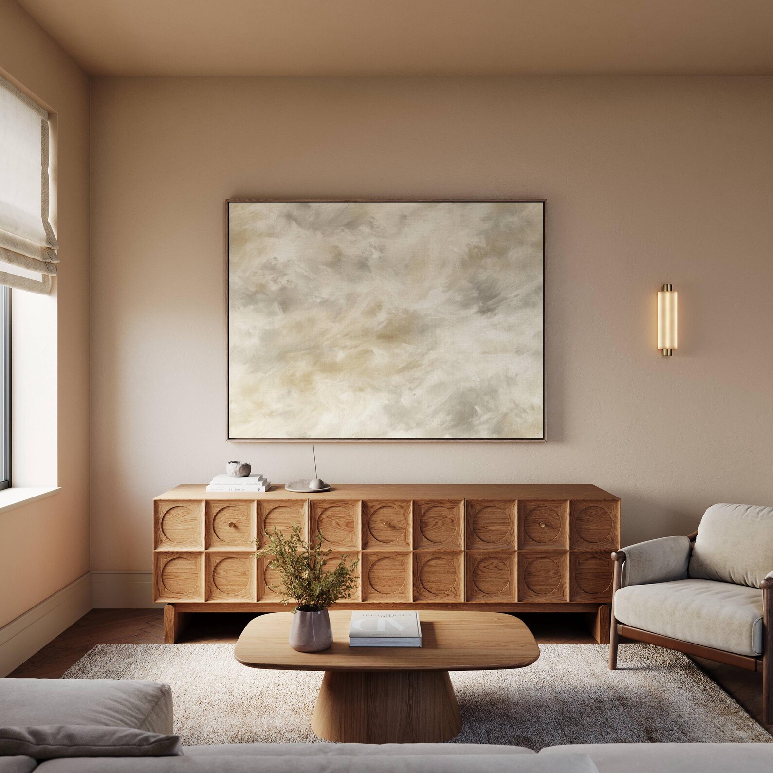Neutral Beige Abstract Canvas Wall Art Brushstroke Painting Print ...