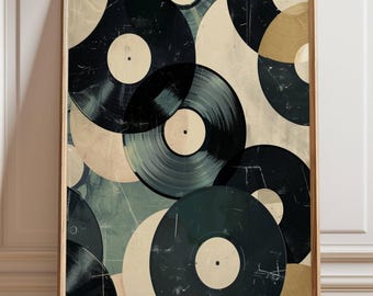 Vinyl Record Wall Art Print, Retro Music Abstract Poster or Canvas, Mid Century Modern Vinyl Artwork, Vintage DJ Music Decor