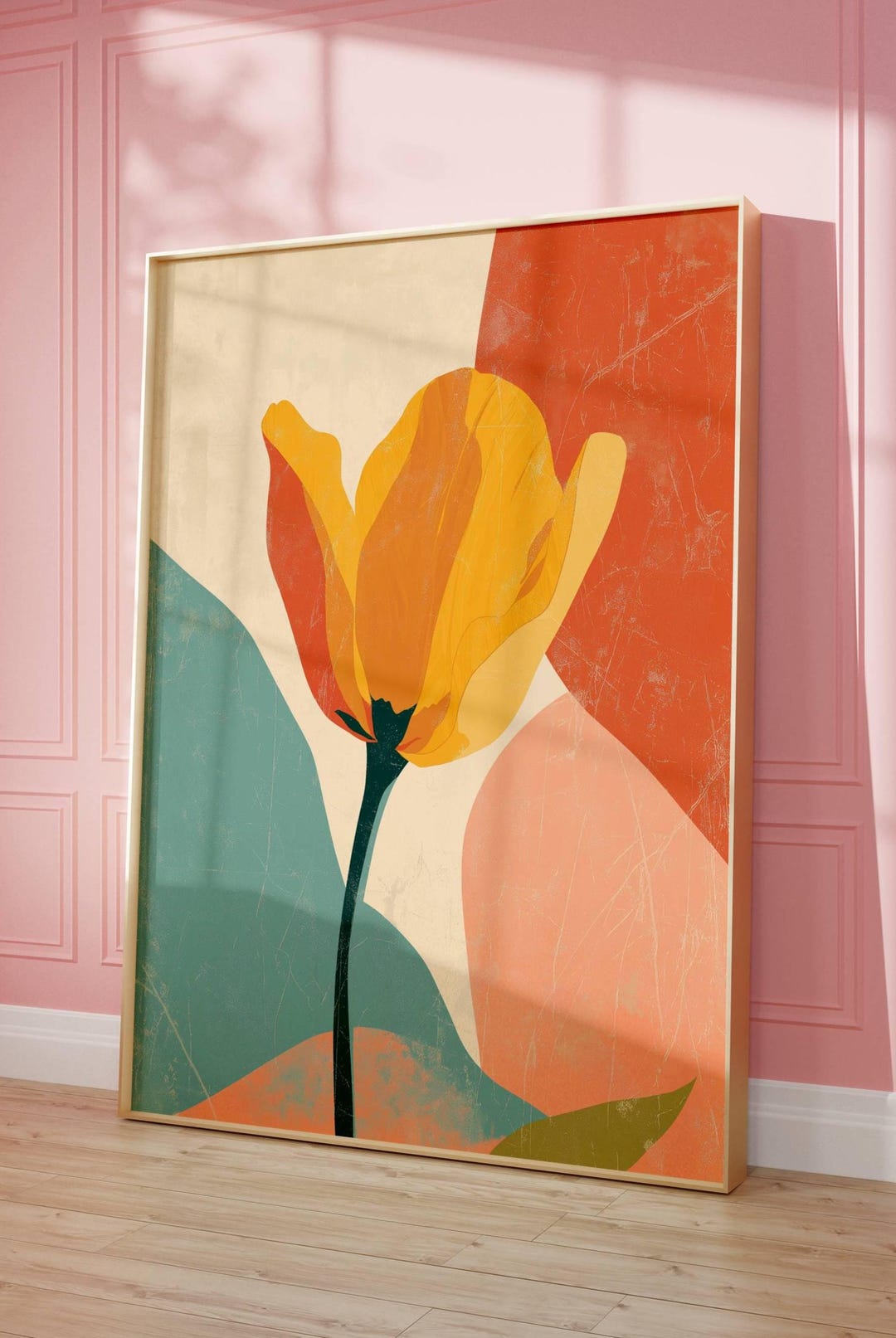 Modern Abstract Tulip Wall Art Canvas Mid Century Botanical Print ...