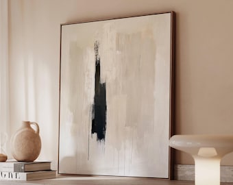 Minimal Neutral Abstract Wall Art Print, Modern Vertical Painting Poster or Canvas, Calm Monochrome Artwork for Contemporary Decor