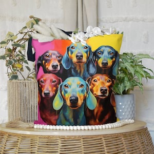 Colorful Dachshund Tote Bag - Artistic Wiener Dog Print - Cute Sausage Dog Lover Gift - Reusable Shopping Bag for Dog Mom, Pet Owner, Gift