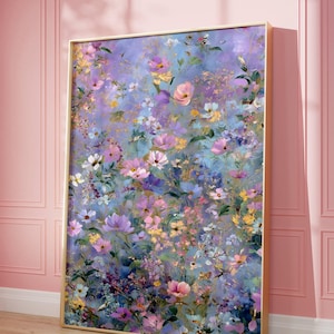 Wildblumen Kunstdruck, buntes Cottagecore Blumen Poster, Wildblumen Kunstdruck, Frühlingswiesen Dekor, Leinwand Kunstdruck