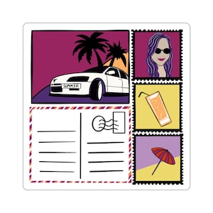 Adesivi fustellati Summer Vibes / Decorazioni da viaggio divertenti, adesivi per laptop, accessori a tema spiaggia, idee regalo per gli amici, simpatiche cartoline artistiche