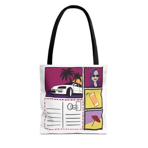 Lebendige Retro Strand Reise Einkaufstasche, Strandtasche, umweltfreundliche Einkaufstasche, Geschenk für Reisende, Sommer Vibes, Postkartendruck
