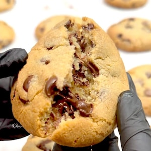 chocolate chip cookie with gooey melted chocolate
