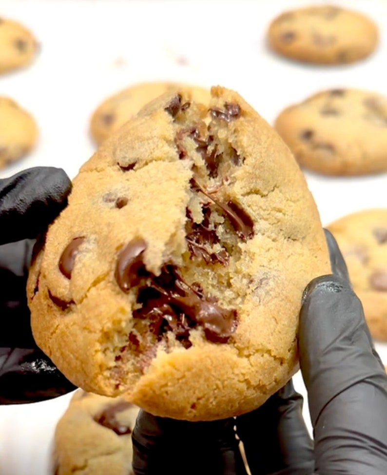 chocolate chip cookie with gooey melted chocolate