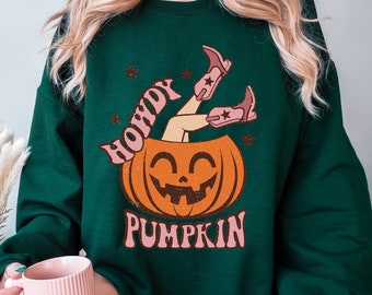 Vintage Halloween Pumpkin Sweatshirt, Halloween Cowgirl Sweatshirt, Western Cowboy Halloween Sweatshirt, Pumpkin Spice Sweatshirt,Fall Shirt
