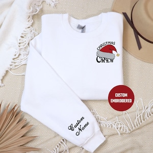 Custom Embroidered Sweatshirt, Christmas Crew Sweatshirt ,Festive Santa Hat Embroidered Crewneck ,Holiday Matching Family & Friends Sweater