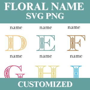 Bloemen aangepaste naam SVG, verzoek gepersonaliseerde naam SVG, initiële tekst personalisatie, png