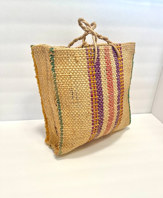 Woven Colorful Market Bag - Rainbow Handbag - Bas… - image 1