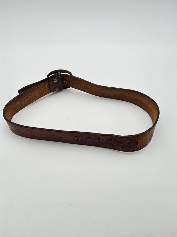 Vintage Tooled Leather Belt with HAROLD name - An… - image 4