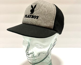 Vintage Playboy Trucker Hat - Black and Gray 80s Playboy Hat - SnapBack Trucker Hat - Vintage Playboy