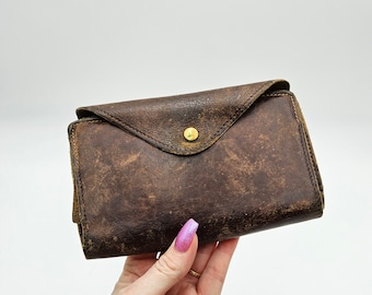 Brown Leather Wallet - Antique Leather Wallet - Saddle Leather Large Wallet - Leather Clutch