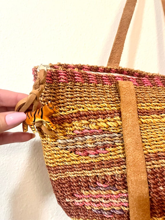 Vintage Boho Woven Market Bag - Large Vintage Mar… - image 4