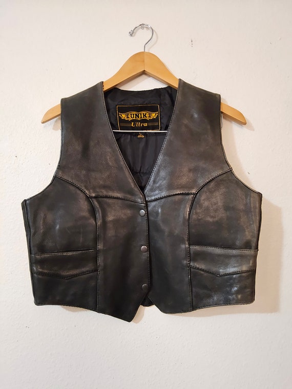 Womens Black Leather Harley Davidson Vest - Women'