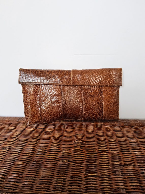 1970s Snake Skin Leather Clutch - Reptile Handbag… - image 7