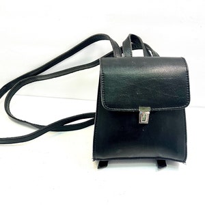 Vintage Black Leather Backpack Mini Backpack 90s Leather Back Pack Black Leather Small Satchel Miniature Backpack image 4