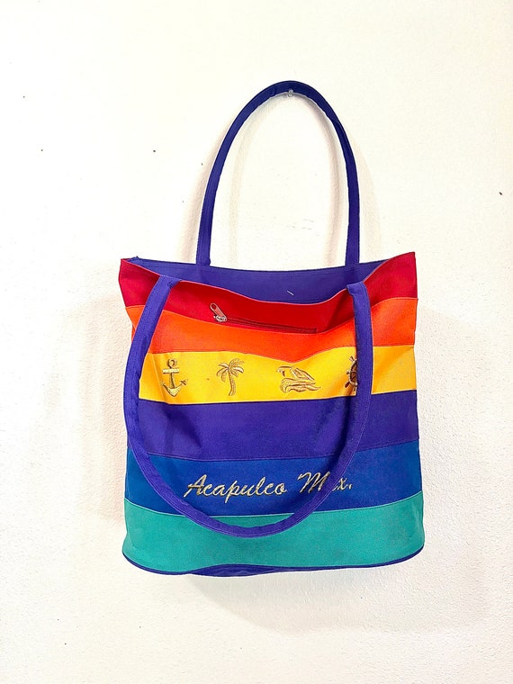 Large Vintage Rainbow Tote Bag - Rainbow Bag - Lar