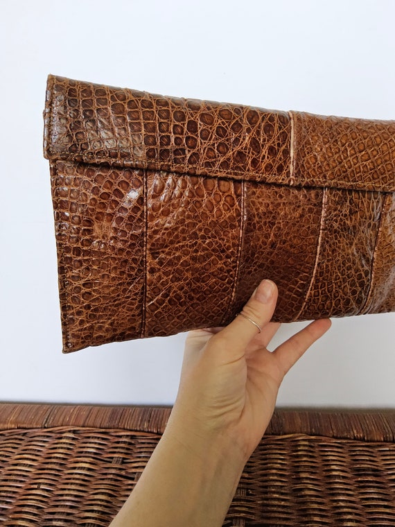 1970s Snake Skin Leather Clutch - Reptile Handbag… - image 2