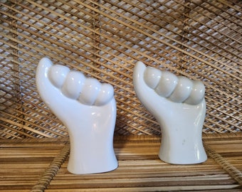 Vintage Pop Art Helping Hand Vase Set - 1980s Ceramic Hand Statues - Set of White Hand Vase - Pop Art - Wacky Art - Hands