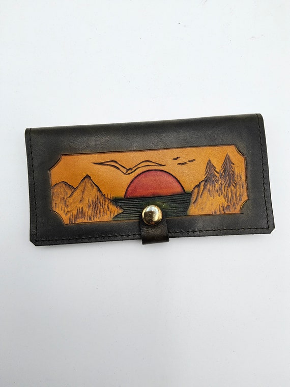 1970s Hand Tooled Leather Wallet - Leather Tooled 