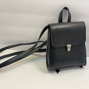 Vintage Black Leather Backpack Mini Backpack 90s Leather Back Pack Black Leather Small Satchel Miniature Backpack image 2