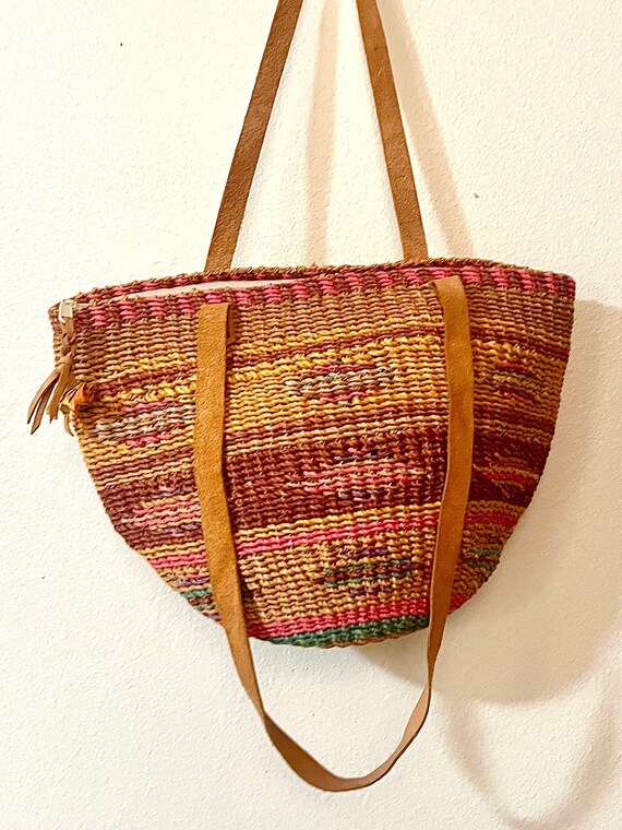 Vintage Boho Woven Market Bag - Large Vintage Mar… - image 6