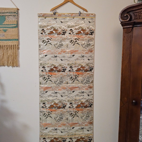Embroidered Asian Wall Tapestry - Large Scroll Asian Tapestry - Wall Hanging - Vintage Asian Tapestry - Asian Wall Art