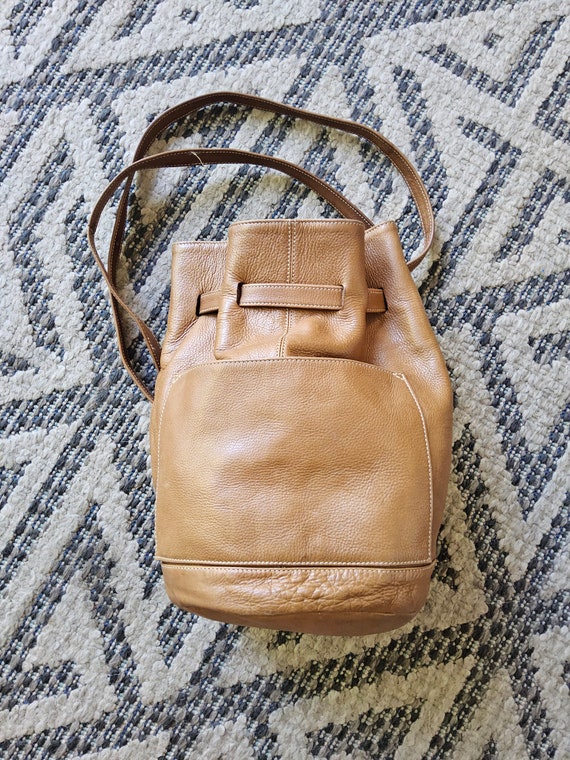 Brown Leather Bucket Bag Backpack - Saddle Leathe… - image 8