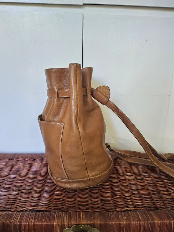 Brown Leather Bucket Bag Backpack - Saddle Leathe… - image 10